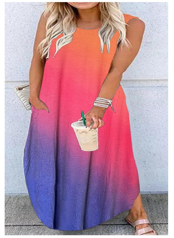 CHUNTIANRAN Women's Maxi Dress Summer Casual Sundress Sleeveless Long Dresses Hawaiian Beach Maxi Dresses with Pockets(Gradien-10,Medium) - Image 2